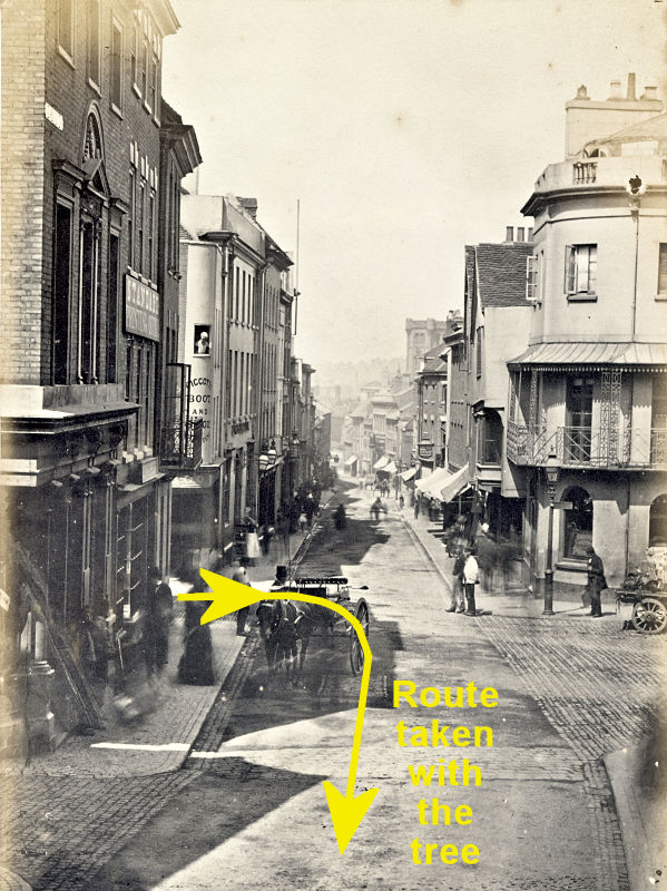 High_St_Smithford_St_c1860_with_route.jpg